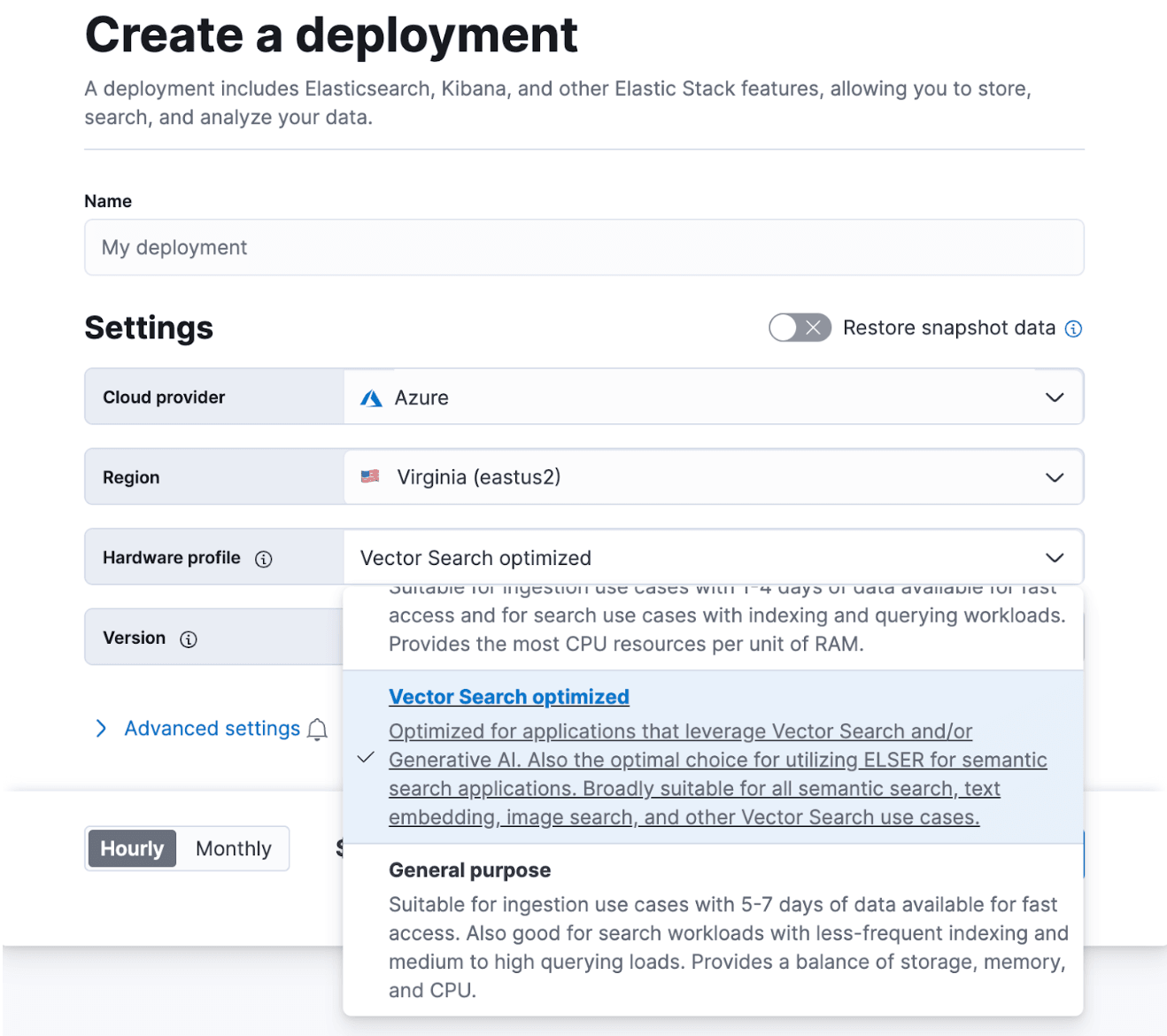 cloud UI view for new deployments